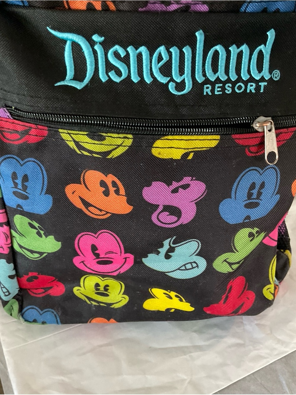 Disneyland Resort Mickey Mouse Faces Backpack Rainbow Embroidered Multicolor Zip - Picture 3 of 12